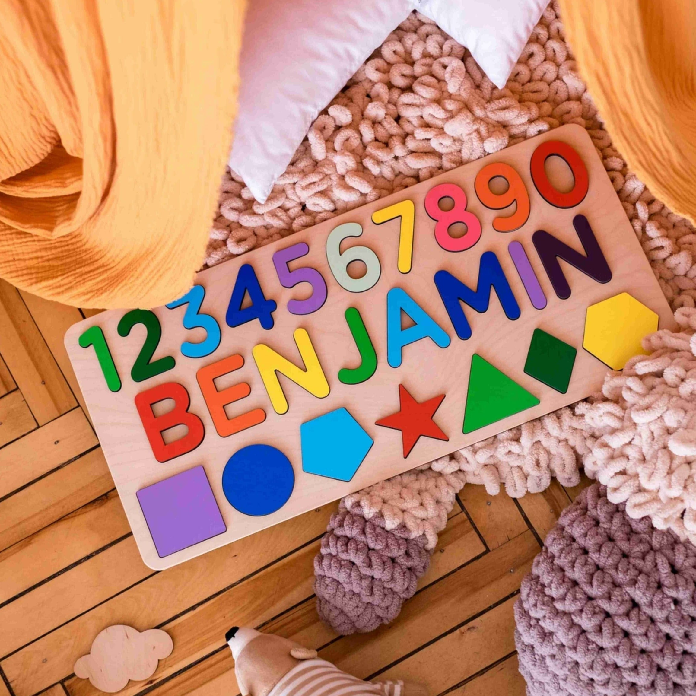 Educational Puzzle with Shapes and Numbers For Toddlers