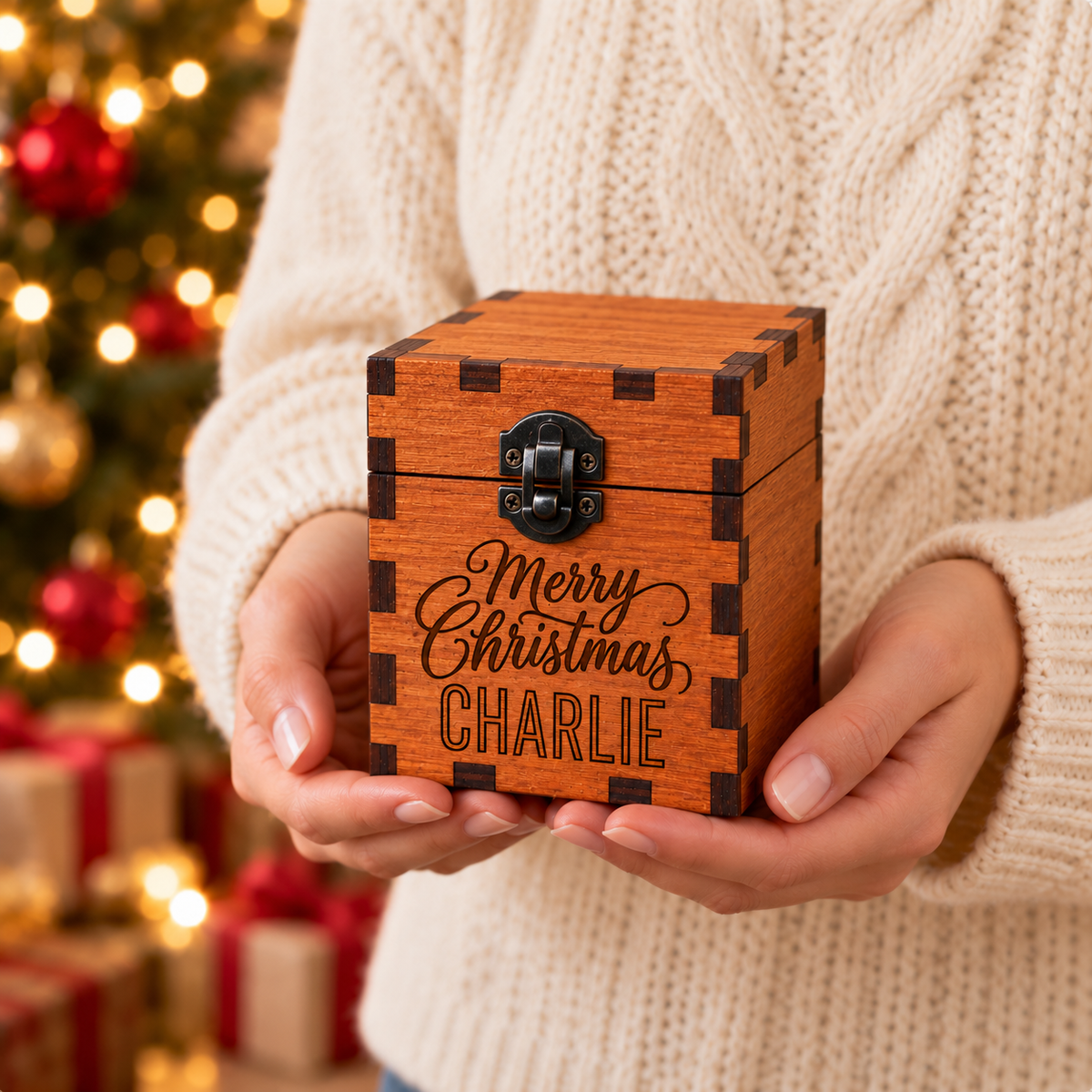 Personalized Christmas Candle in Engraved Wooden Box
