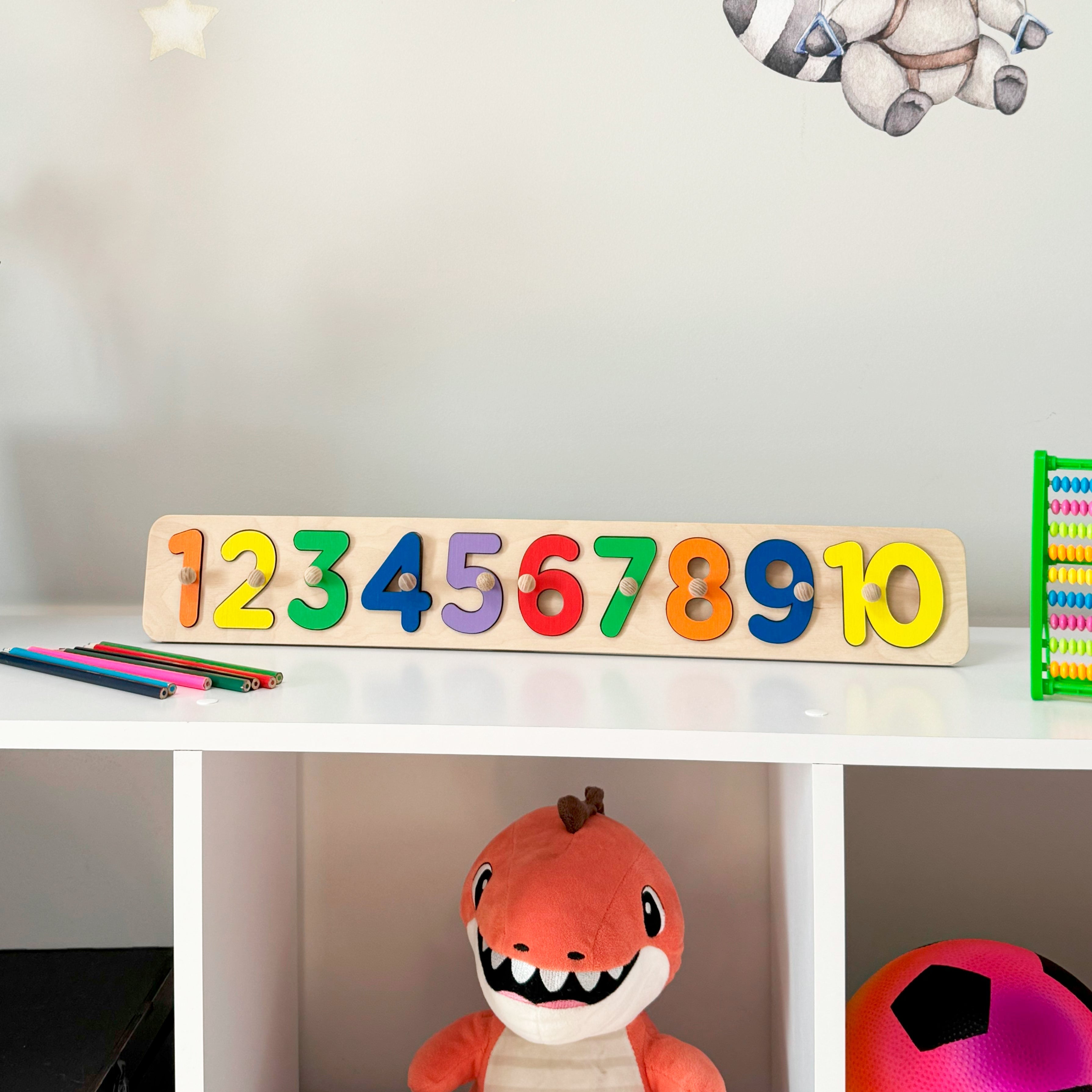 Wooden Number Puzzle for Kids, 1 to 10 Counting Board, Montessori Toy, Preschool Puzzle