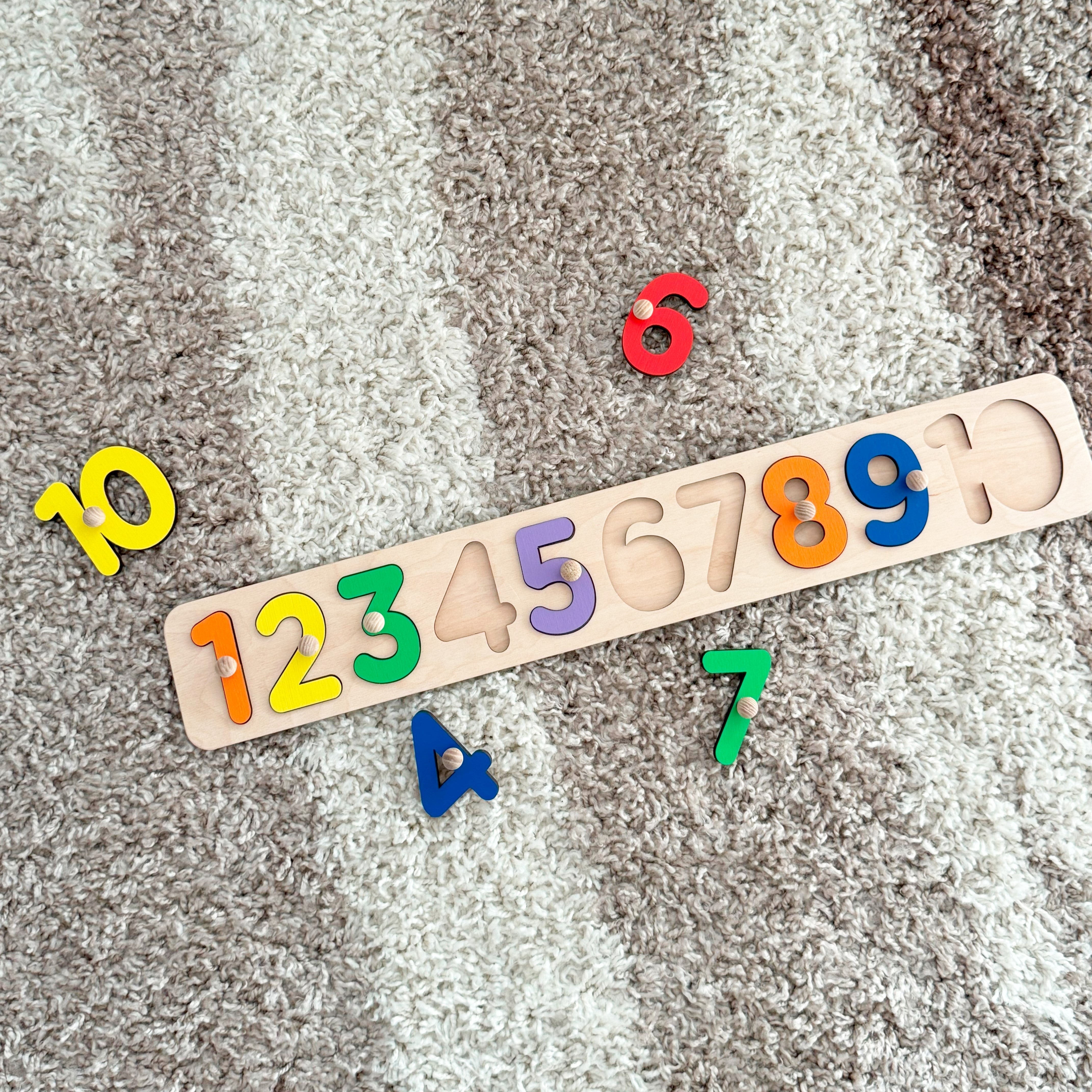 Wooden Number Puzzle for Kids, 1 to 10 Counting Board, Montessori Toy, Preschool Puzzle