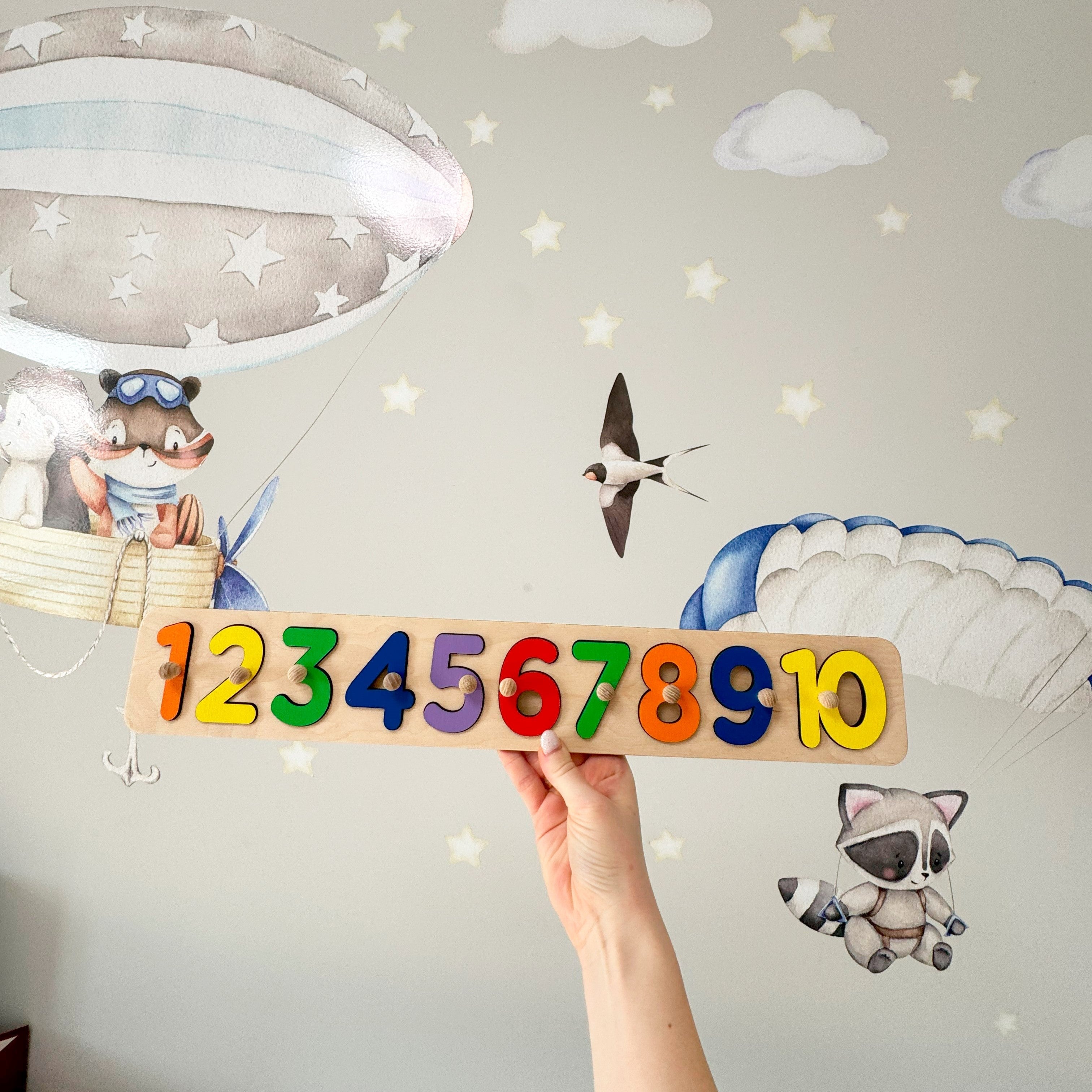 Wooden Number Puzzle for Kids, 1 to 10 Counting Board, Montessori Toy, Preschool Puzzle