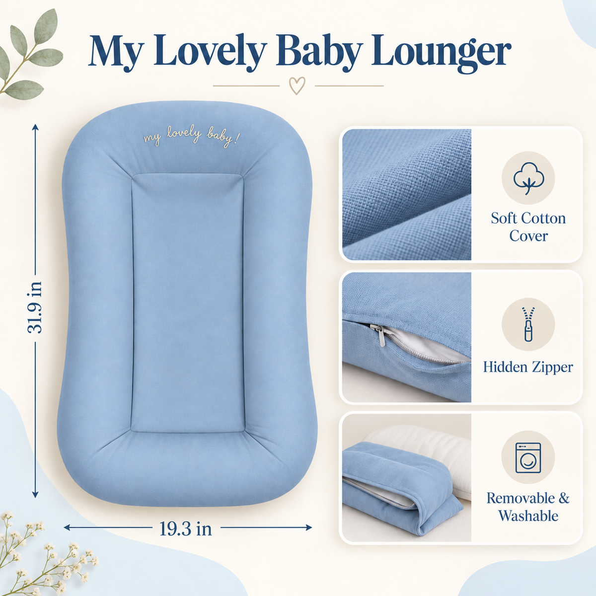 Portable Baby Lounger with Washable Cotton Cover