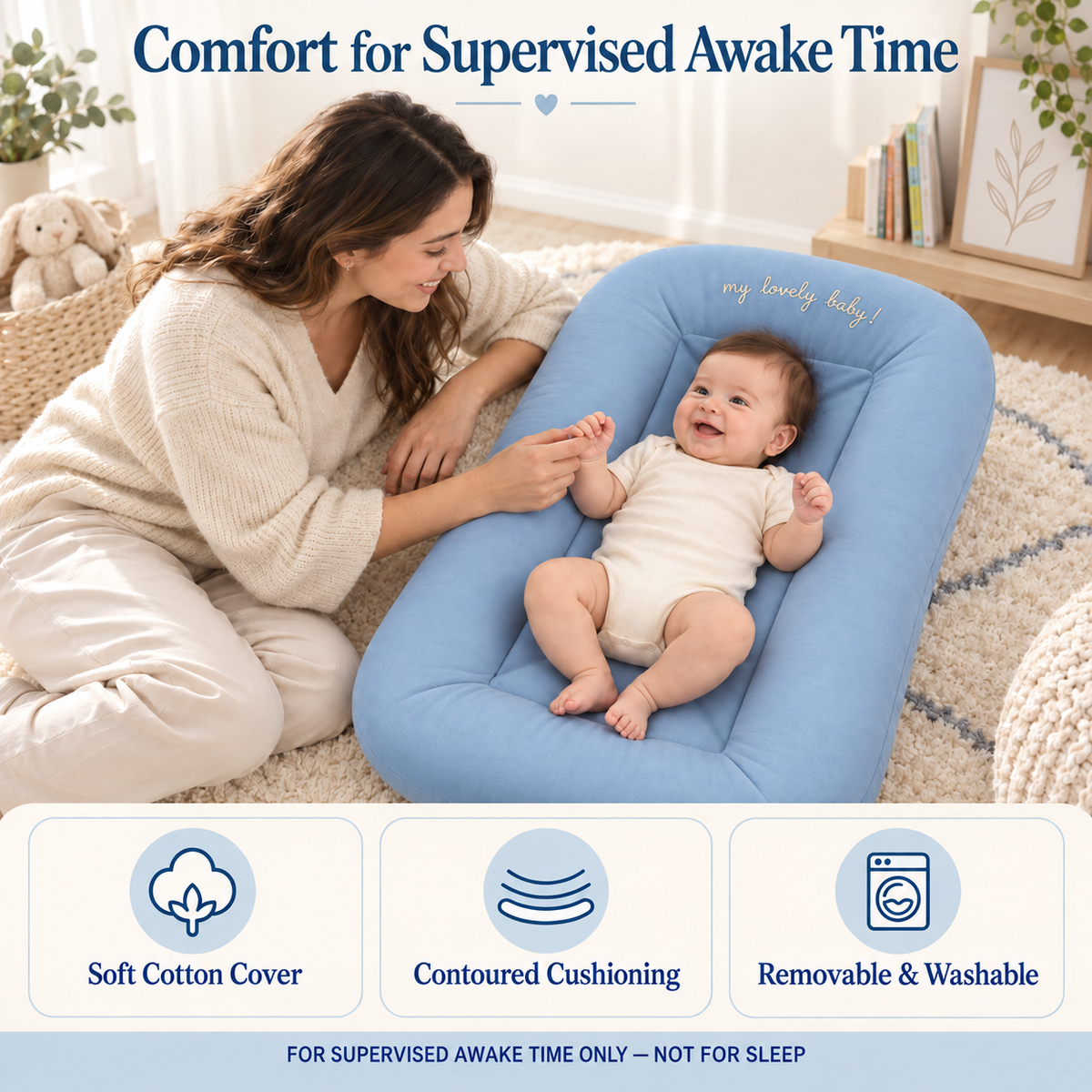 Portable Baby Lounger with Washable Cotton Cover
