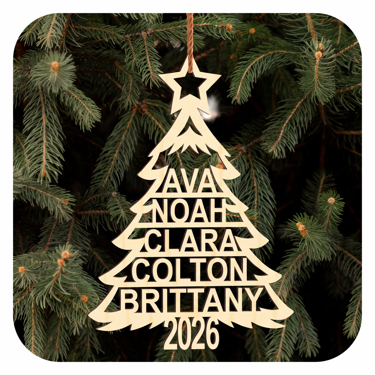 Family Christmas Ornaments 2026 Up to 8 Names Wooden Personalized Ornaments with Names