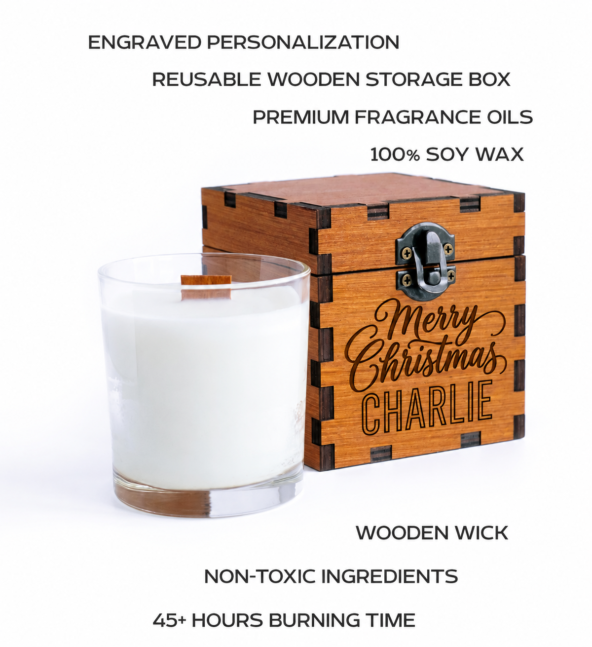 Personalized Christmas Candle in Engraved Wooden Box