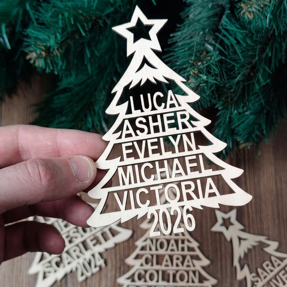 Family Christmas Ornaments 2026 Up to 8 Names Wooden Personalized Ornaments with Names